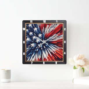 Abstraktes amerikanisches Flag Spikes Design Quadratische Wanduhr