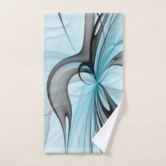 Abstraktes Anthracite Grau Blau Modernes Fraktal K Badhandtuch Set (Handtuch)