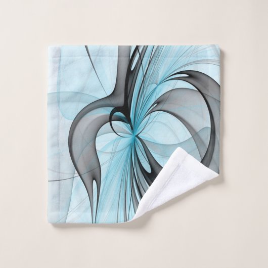 Abstraktes Anthracite Grau Blau Modernes Fraktal K Badhandtuch Set (Waschlappen)