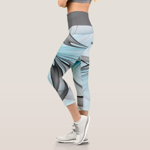 Abstraktes Anthracite Grau Blau Modernes Fraktal K Capri Leggings