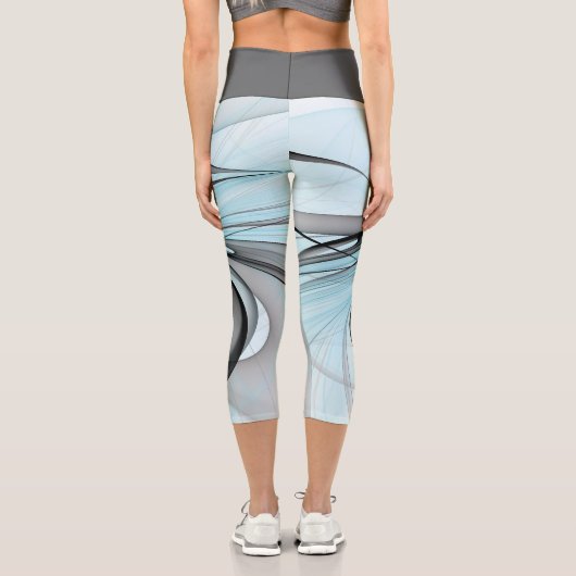 Abstraktes Anthracite Grau Blau Modernes Fraktal K Capri Leggings (Rückseite)