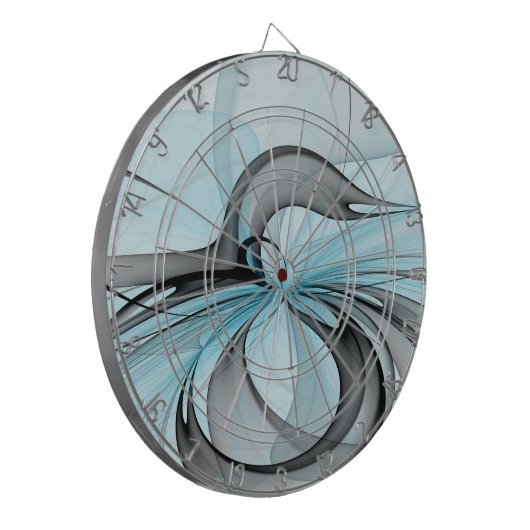 Abstraktes Anthracite Grau Blau Modernes Fraktal K Dartscheibe (Vorderseite Links)