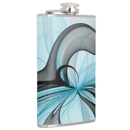 Abstraktes Anthracite Grau Blau Modernes Fraktal K Flachmann (Rechts)