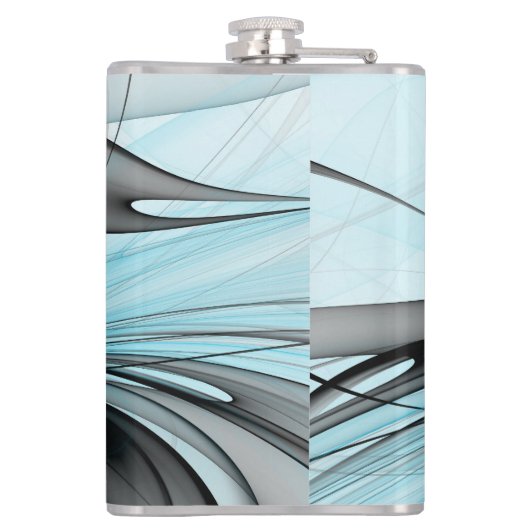 Abstraktes Anthracite Grau Blau Modernes Fraktal K Flachmann (Rückseite)