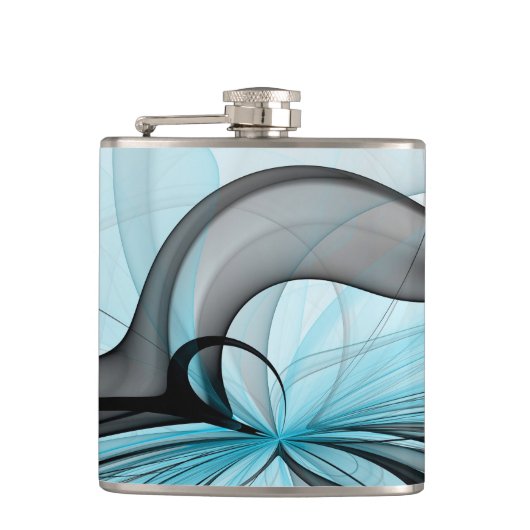 Abstraktes Anthracite Grau Blau Modernes Fraktal K Flachmann (Vorderseite)