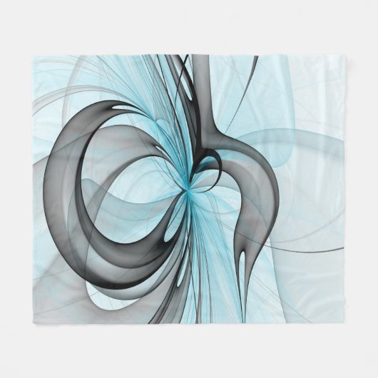 Abstraktes Anthracite Grau Blau Modernes Fraktal K Fleecedecke (Vorderseite (Horizontal))