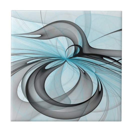 Abstraktes Anthracite Grau Blau Modernes Fraktal K Fliese (Vorderseite)