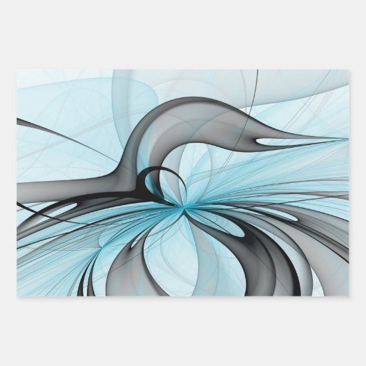 Abstraktes Anthracite Grau Blau Modernes Fraktal K Geschenkpapier Set (Vorderseite 2)