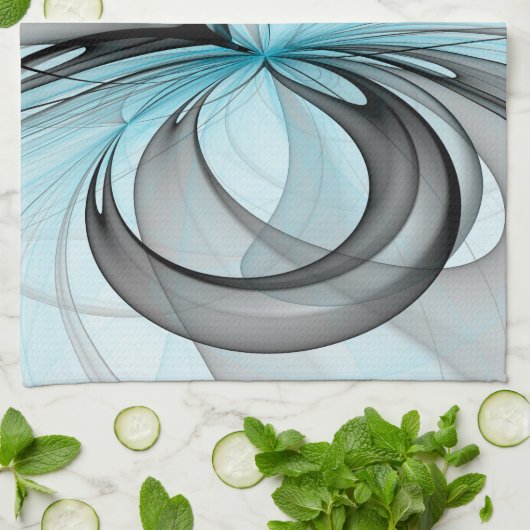 Abstraktes Anthracite Grau Blau Modernes Fraktal K Geschirrtuch (Gefaltet)