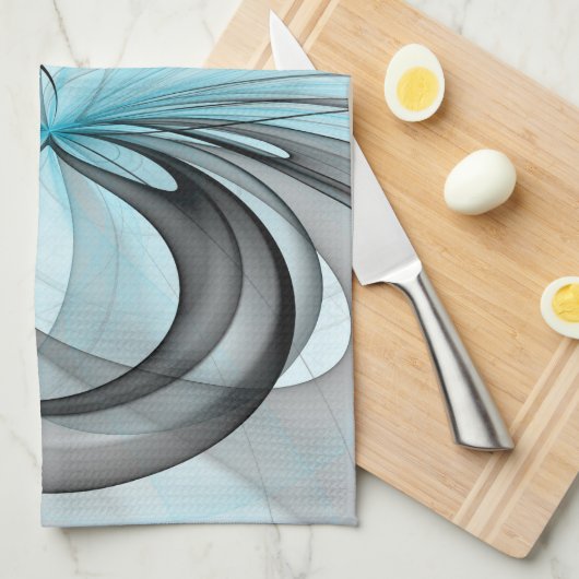 Abstraktes Anthracite Grau Blau Modernes Fraktal K Geschirrtuch (Viertel Falte)