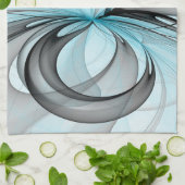 Abstraktes Anthracite Grau Blau Modernes Fraktal K Geschirrtuch (Gefaltet)