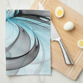 Abstraktes Anthracite Grau Blau Modernes Fraktal K Geschirrtuch (Viertel Falte)