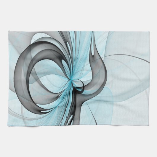 Abstraktes Anthracite Grau Blau Modernes Fraktal K Geschirrtuch (Horizontal)