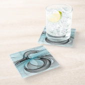 Abstraktes Anthracite Grau Blau Modernes Fraktal K Glasuntersetzer (Schrägansicht)