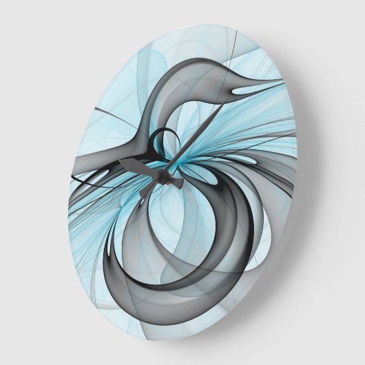 Abstraktes Anthracite Grau Blau Modernes Fraktal K Große Wanduhr (Winkel)