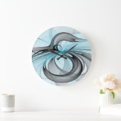 Abstraktes Anthracite Grau Blau Modernes Fraktal K Große Wanduhr (Zuhause)