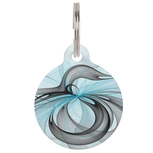 Abstraktes Anthracite Grau Blau Modernes Fraktal K Haustiermarke (Vorderseite)