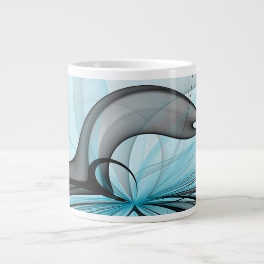 Abstraktes Anthracite Grau Blau Modernes Fraktal K Jumbo-Tasse (Vorderseite)