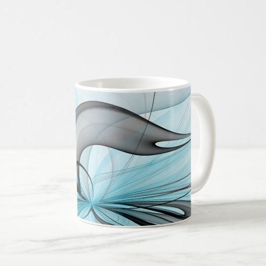 Abstraktes Anthracite Grau Blau Modernes Fraktal K Kaffeetasse (VorderseiteRechts)