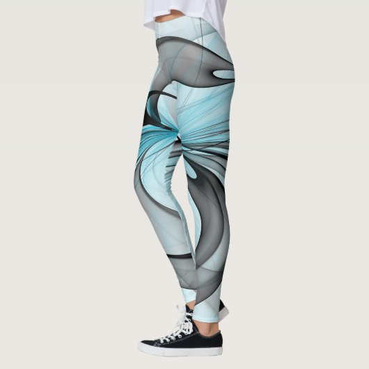 Abstraktes Anthracite Grau Blau Modernes Fraktal K Leggings (Links)