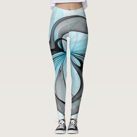 Abstraktes Anthracite Grau Blau Modernes Fraktal K Leggings (Vorderseite)