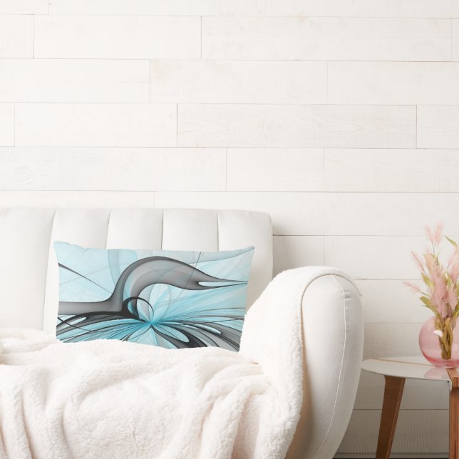 Abstraktes Anthracite Grau Blau Modernes Fraktal K Lendenkissen (Liege)