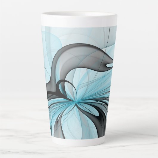 Abstraktes Anthracite Grau Blau Modernes Fraktal K Milchtasse (Vorderseite)