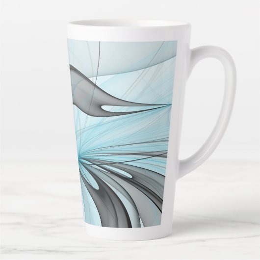 Abstraktes Anthracite Grau Blau Modernes Fraktal K Milchtasse (Rechts)