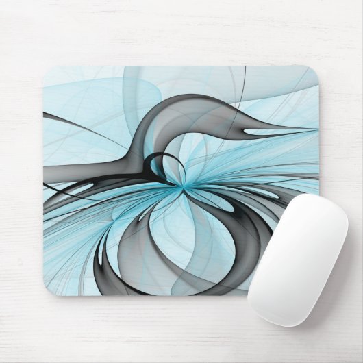 Abstraktes Anthracite Grau Blau Modernes Fraktal K Mousepad (Mit Mouse)