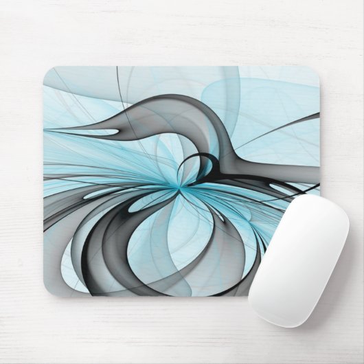 Abstraktes Anthracite Grau Blau Modernes Fraktal K Mousepad (Mit Mouse)