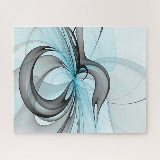 Abstraktes Anthracite Grau Blau Modernes Fraktal K Puzzle (Horizontal)