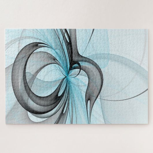 Abstraktes Anthracite Grau Blau Modernes Fraktal K Puzzle (Horizontal)