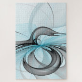 Abstraktes Anthracite Grau Blau Modernes Fraktal K Puzzle (Vertikal)