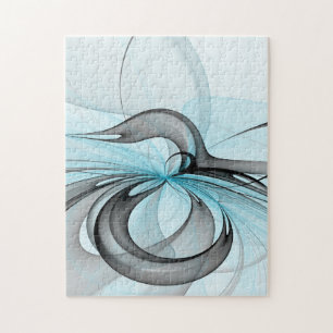 Abstraktes Anthracite Grau Blau Modernes Fraktal K Puzzle