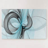 Abstraktes Anthracite Grau Blau Modernes Fraktal K Puzzle (Horizontal)
