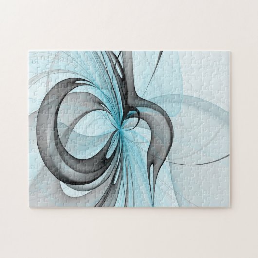 Abstraktes Anthracite Grau Blau Modernes Fraktal K Puzzle (Horizontal)