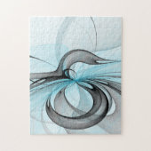 Abstraktes Anthracite Grau Blau Modernes Fraktal K Puzzle (Vertikal)