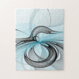 Abstraktes Anthracite Grau Blau Modernes Fraktal K Puzzle