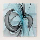 Abstraktes Anthracite Grau Blau Modernes Fraktal K Puzzle (Horizontal)