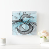 Abstraktes Anthracite Grau Blau Modernes Fraktal K Quadratische Wanduhr (Zuhause)