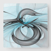 Abstraktes Anthracite Grau Blau Modernes Fraktal K Quadratische Wanduhr (Vorderseite)