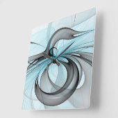 Abstraktes Anthracite Grau Blau Modernes Fraktal K Quadratische Wanduhr (Winkel)