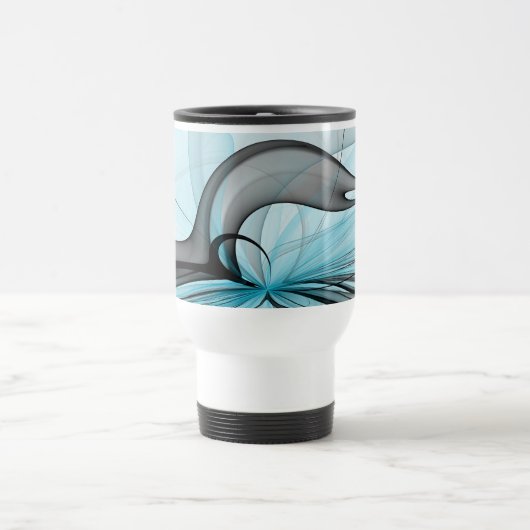 Abstraktes Anthracite Grau Blau Modernes Fraktal K Reisebecher (Mittel)