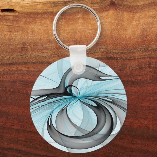 Abstraktes Anthracite Grau Blau Modernes Fraktal K Schlüsselanhänger (Vorderseite)