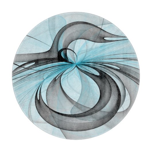 Abstraktes Anthracite Grau Blau Modernes Fraktal K Schneidebrett (Vorderseite)