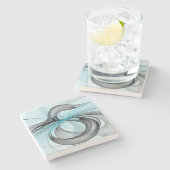 Abstraktes Anthracite Grau Blau Modernes Fraktal K Steinuntersetzer (Seitenansicht)