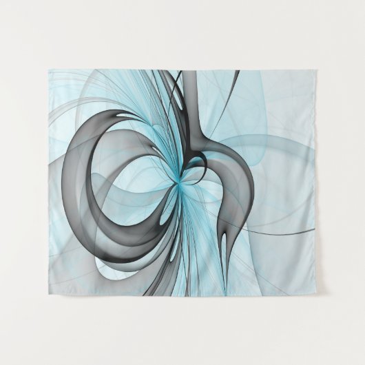 Abstraktes Anthracite Grau Blau Modernes Fraktal K Wandteppich (Vorderseite (Horizontal))