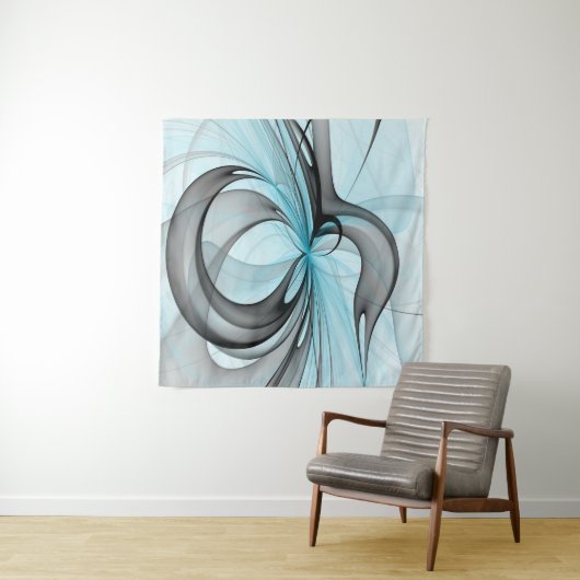 Abstraktes Anthracite Grau Blau Modernes Fraktal K Wandteppich (Beispiel (Horizontal))