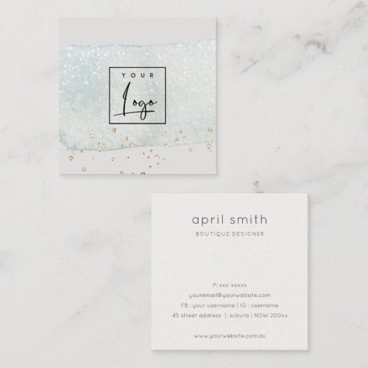 Abstraktes Aqua Blue Brush Stock Wasserfarblogos Quadratische Visitenkarte (Vorne/Hinten)