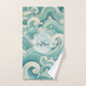 Abstraktes Aqua Blue & White Wave - Moderne Fluid  Badhandtuch Set (Handtuch)